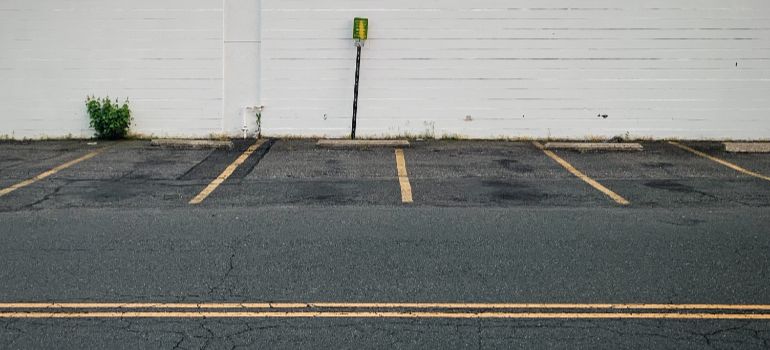 parking lot with cracked pavement