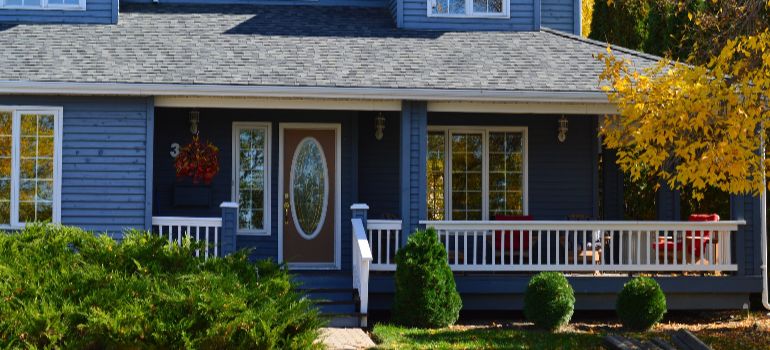 Family home with a decorated front porch
