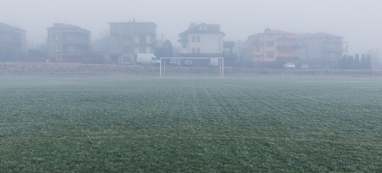 Foggy football field