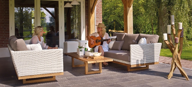 women sitting in the patio