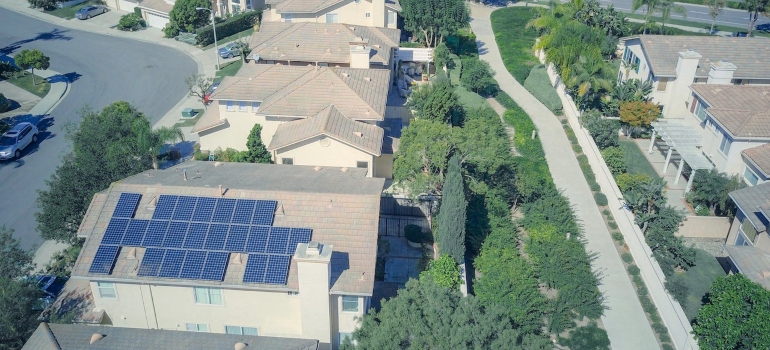 solar panels on one of the houses in a row in Nevada